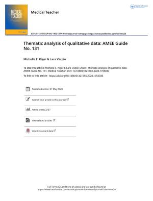 Thematic Analysis of Qualitative Data: AMEE Guide No