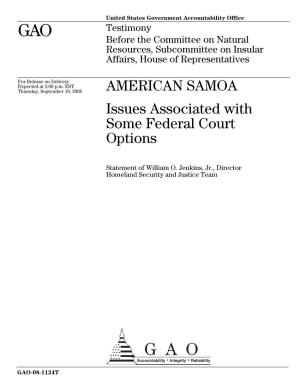 AMERICAN SAMOA Issues Associated with Some Federal Court Options