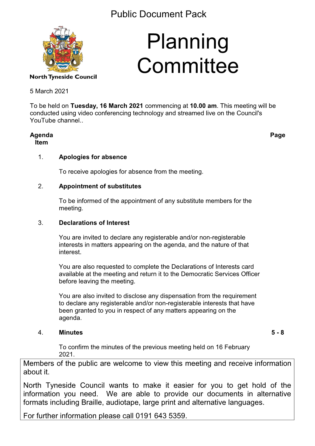 Agenda Document for Planning Committee, 16/03/2021 10:00