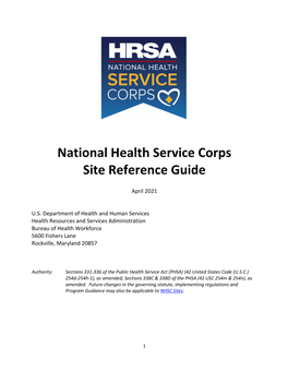 NHSC Site Reference Guide Supplements the Information Contained in the Online NHSC Site Application