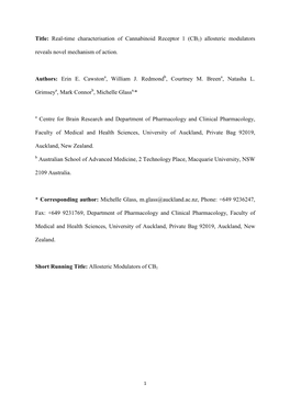 Title: Real-Time Characterisation of Cannabinoid Receptor 1 (CB1) Allosteric Modulators Reveals Novel Mechanism of Action