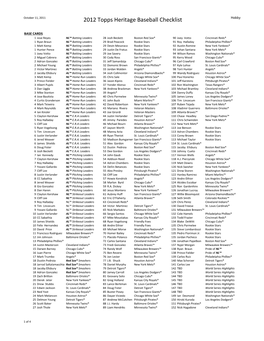 2012 Topps Heritage Baseball Checklist Hobby