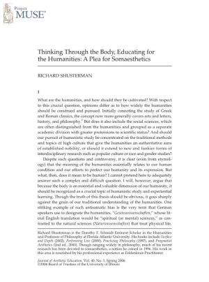 Thinking Through the Body, Educating for the Humanities: a Plea for Somaesthetics