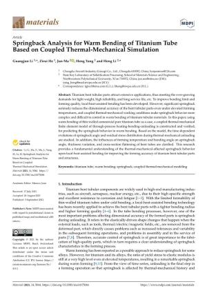 Springback Analysis for Warm Bending of Titanium Tube Based on Coupled Thermal-Mechanical Simulation