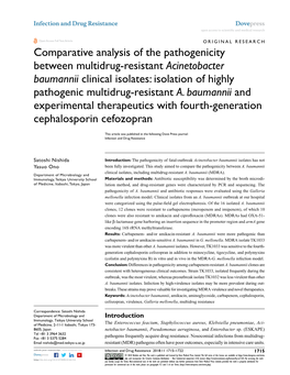 Comparative Analysis of the Pathogenicity Between Multidrug-Resistant Acinetobacter Baumannii Clinical Isolates: Isolation of Highly Pathogenic Multidrug-Resistant A