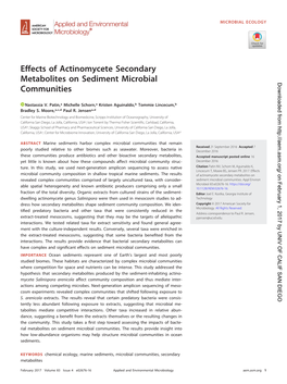 Effects of Actinomycete Secondary Metabolites on Sediment Microbial