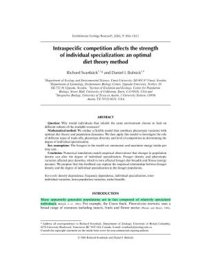 Intraspecific Competition Affects the Strength of Individual Specialization: an Optimal Diet Theory Method
