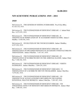 16-08-2011 Nin Scientific Publications 1919 – 2011 1919