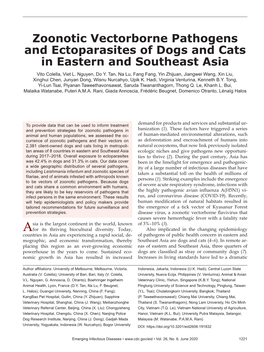 Zoonotic Vectorborne Pathogens and Ectoparasites of Dogs and Cats in Eastern and Southeast Asia Vito Colella, Viet L