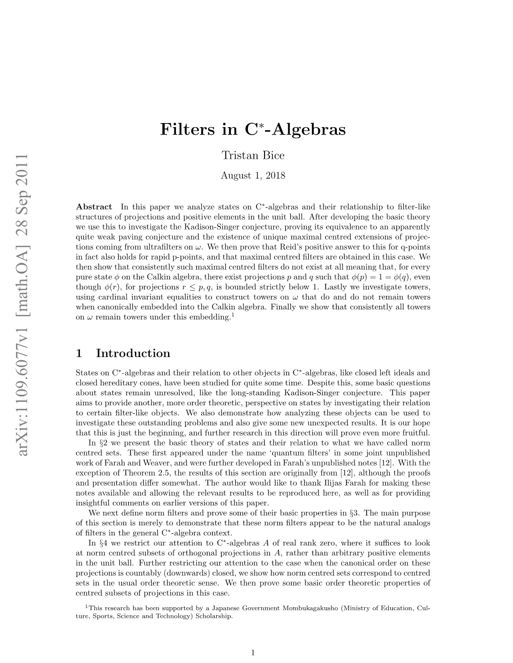 Filters in C*-Algebras