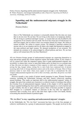 Squatting and the Undocumented Migrants Struggle in the Netherlands1 Deanna Dadusc