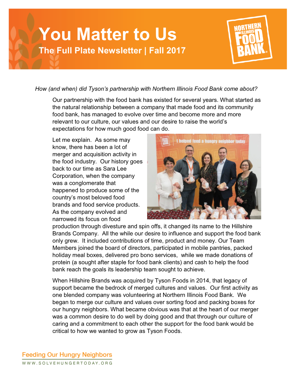 You Matter to Us the Full Plate Newsletter | Fall 2017