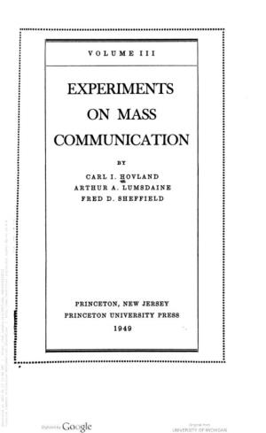 The American Soldier, Volume 3: Experiments on Mass Communication