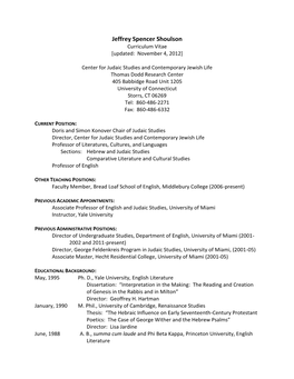 Jeffrey Spencer Shoulson Curriculum Vitae [Updated: November 4, 2012]