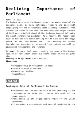 Declining Importance of Parliament