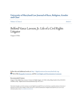 Belford Vance Lawson, Jr.: Life of a Civil Rights Litigator Gregory S