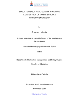 Education Equity and Quality in Namibia: a Case Study of Mobile Schools in the Kunene Region