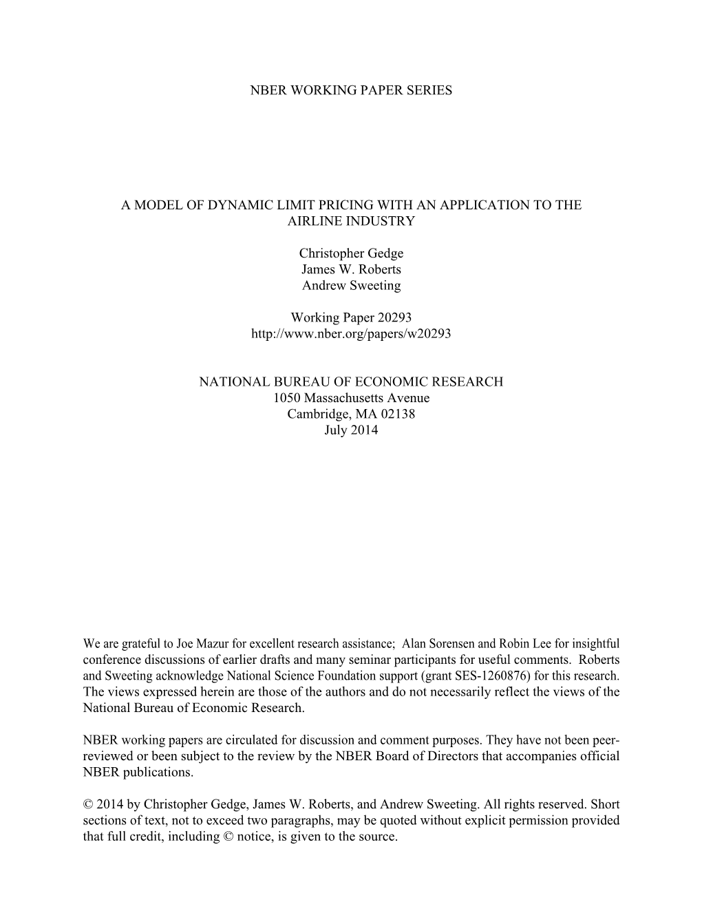 A Model of Dynamic Limit Pricing with an Application to the Airline Industry