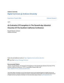 An Evaluation of Evangelism in the Seventh-Day Adventist Churches of the Southern California Conference