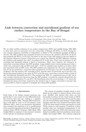 Link Between Convection and Meridional Gradient of Sea Surface Temperature in the Bay of Bengal