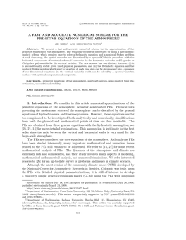 A Fast and Accurate Numerical Scheme for the Primitive Equations of the Atmosphere∗