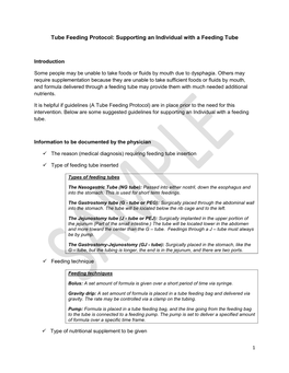 Tube Feeding Protocol: Supporting an Individual with a Feeding Tube
