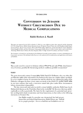 Conversion to Judaism WITHOUT CIRCUMCISION Due to MEDICAL Complications