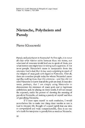 Nietzsche, Polytheism and Parody