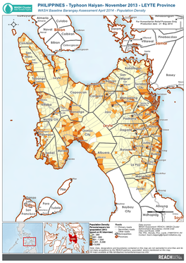 Typhoon Haiyan- November 2013 - LEYTE Province WASH Baseline Barangay Assessment April 2014 - Population Density