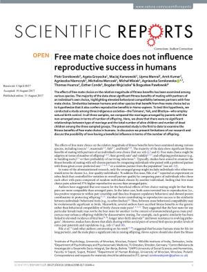 Free Mate Choice Does Not Influence Reproductive Success in Humans
