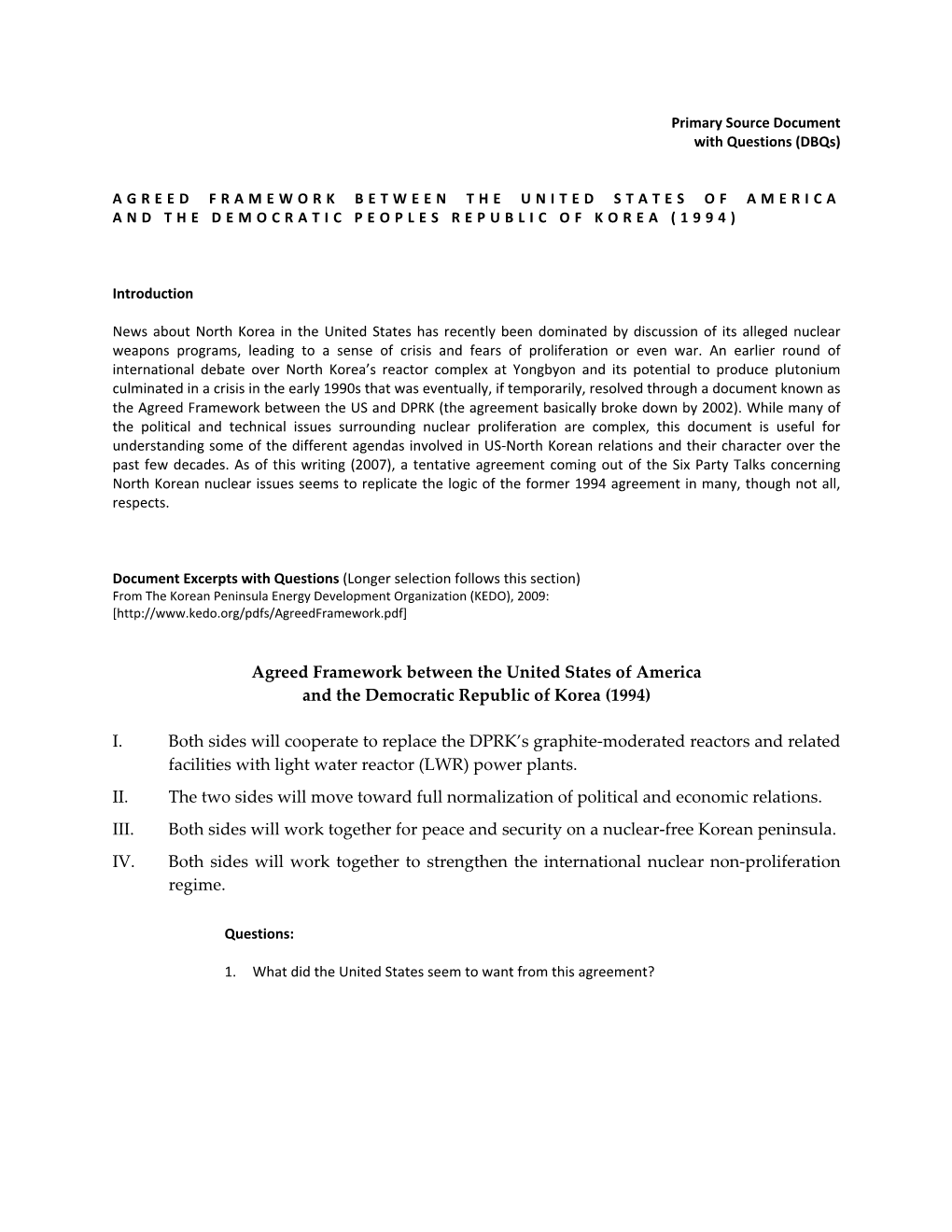 Agreed Framework Between the United States of America and the Democratic Republic of Korea (1994)