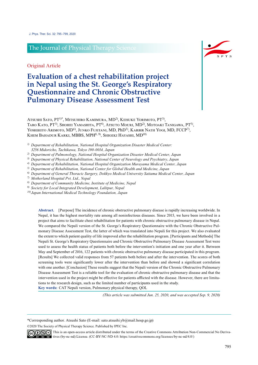 Evaluation of a Chest Rehabilitation Project in Nepal Using the St