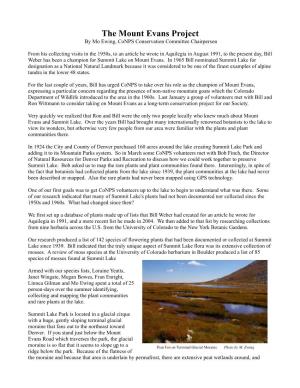 The Mount Evans Project by Mo Ewing, Conps Conservation Committee Chairperson