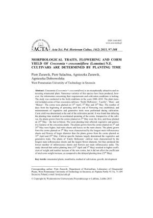 MORPHOLOGICAL TRAITS, FLOWERING and CORM YIELD of Crocosmia × Crocosmiiflora (Lemoine) N.E