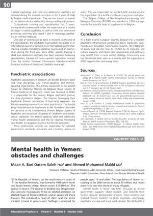 Mental Health in Yemen: Obstacles and Challenges