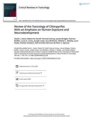 Review of the Toxicology of Chlorpyrifos with an Emphasis on Human Exposure and Neurodevelopment