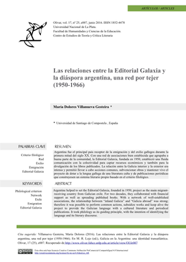 Las Relaciones Entre La Editorial Galaxia Y La Diáspora Argentina, Una Red Por Tejer (1950-1966)