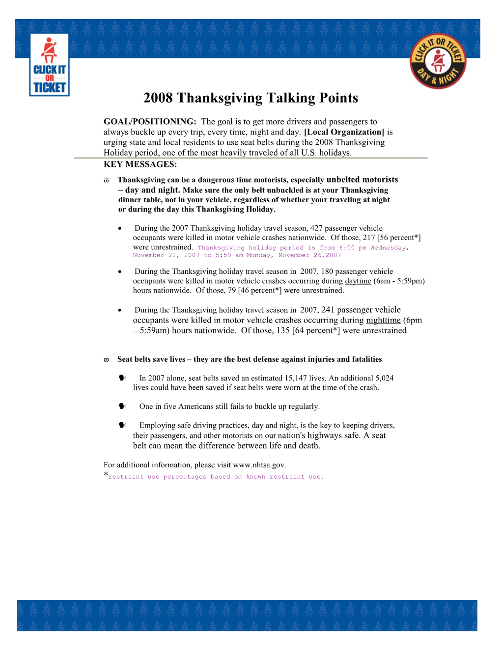 2008 Thanksgiving Talking Points