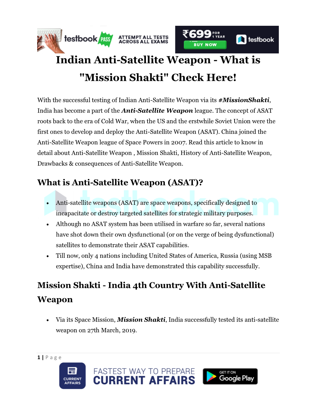 Indian Anti-Satellite Weapon - What Is "Mission Shakti" Check Here!