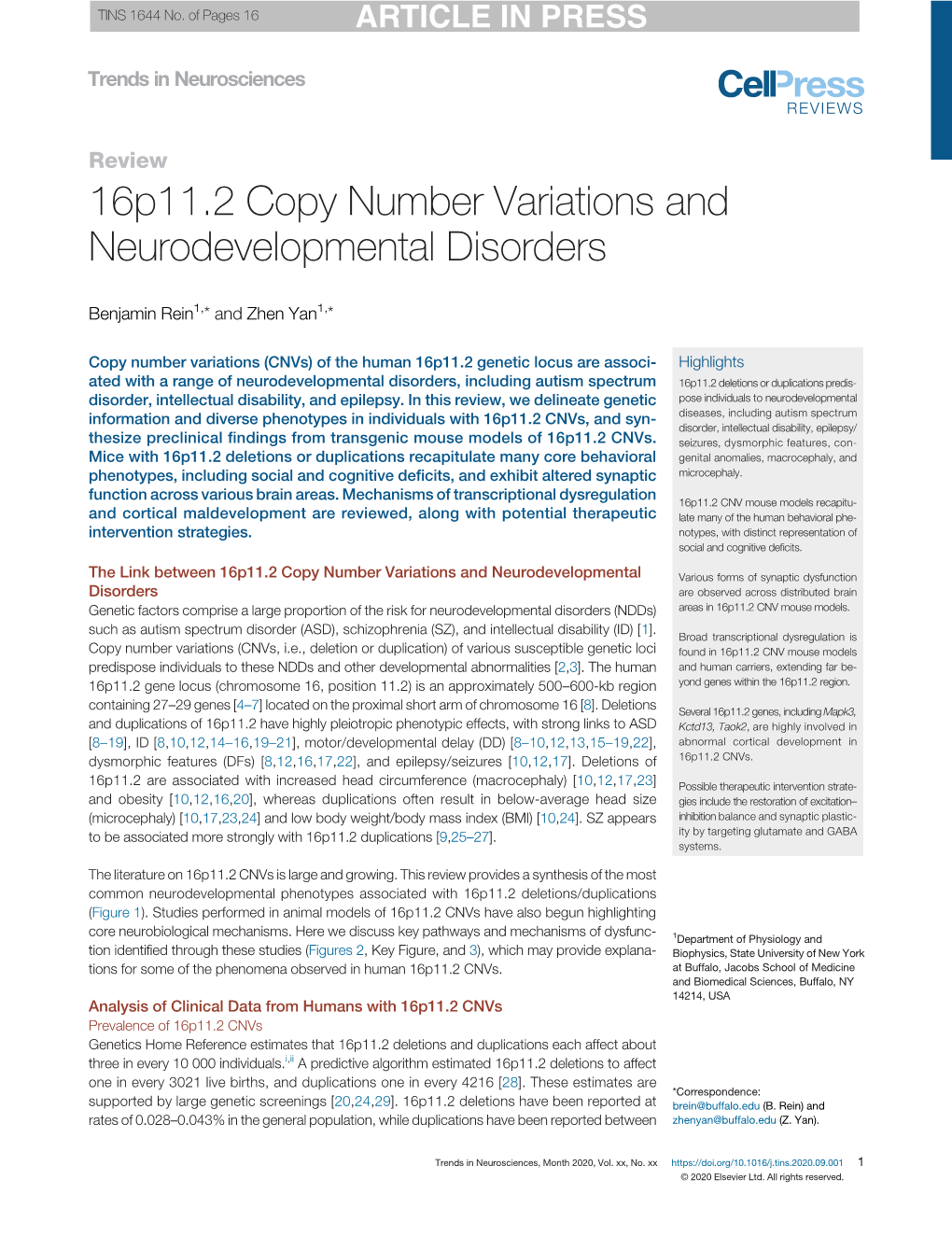 16P11.2 Copy Number Variations and Neurodevelopmental Disorders