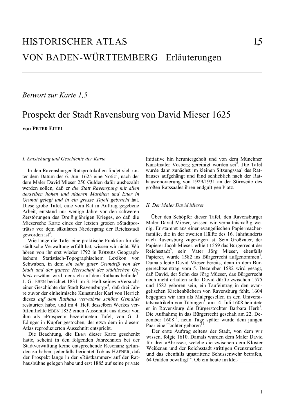 Prospekt Der Stadt Ravensburg Von David Mieser 1625 Von PETER EITEL