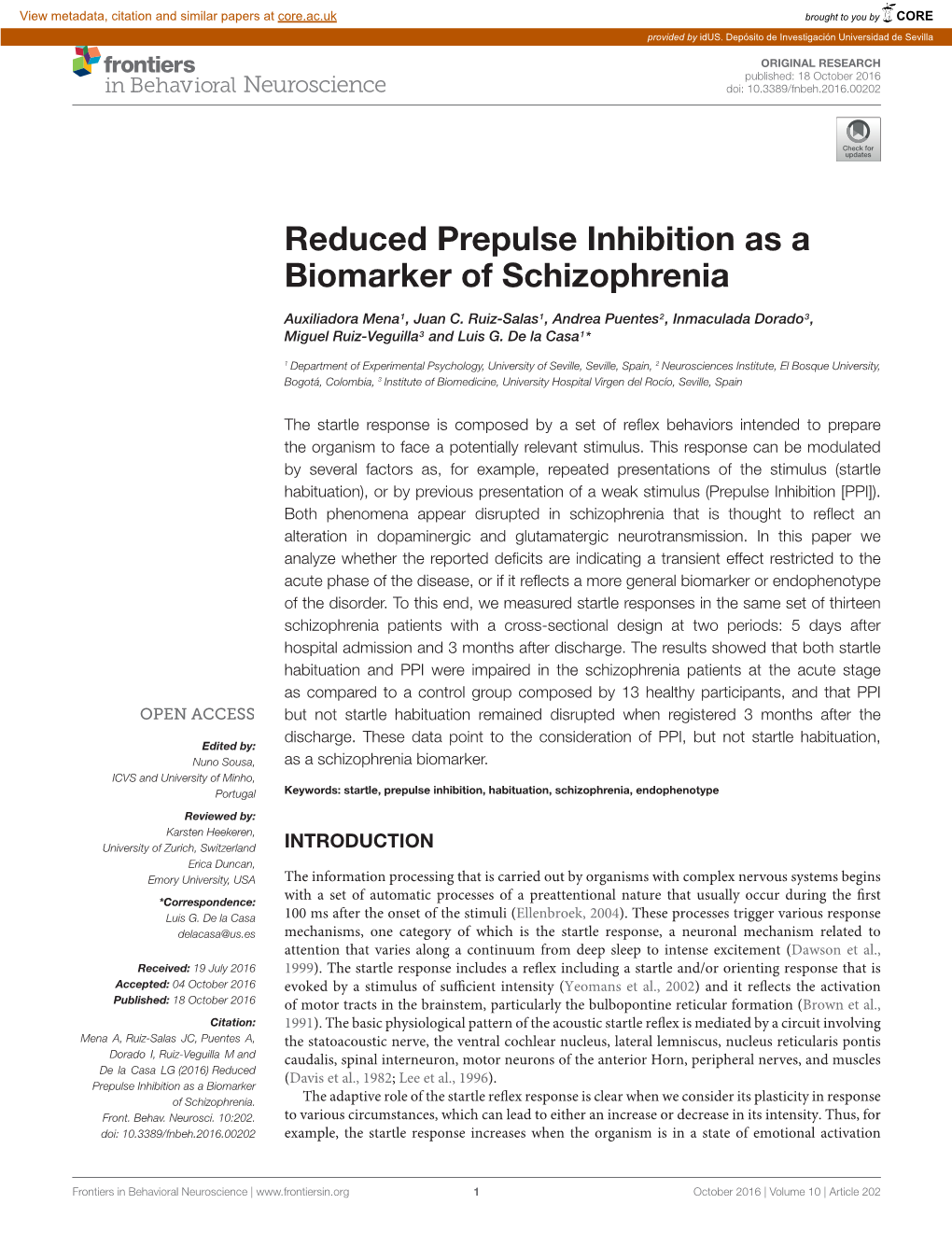 Reduced Prepulse Inhibition As a Biomarker of Schizophrenia