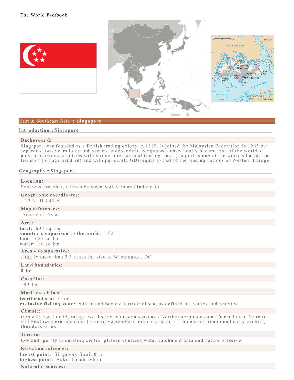 The World Factbook East & Southeast Asia :: Singapore Introduction