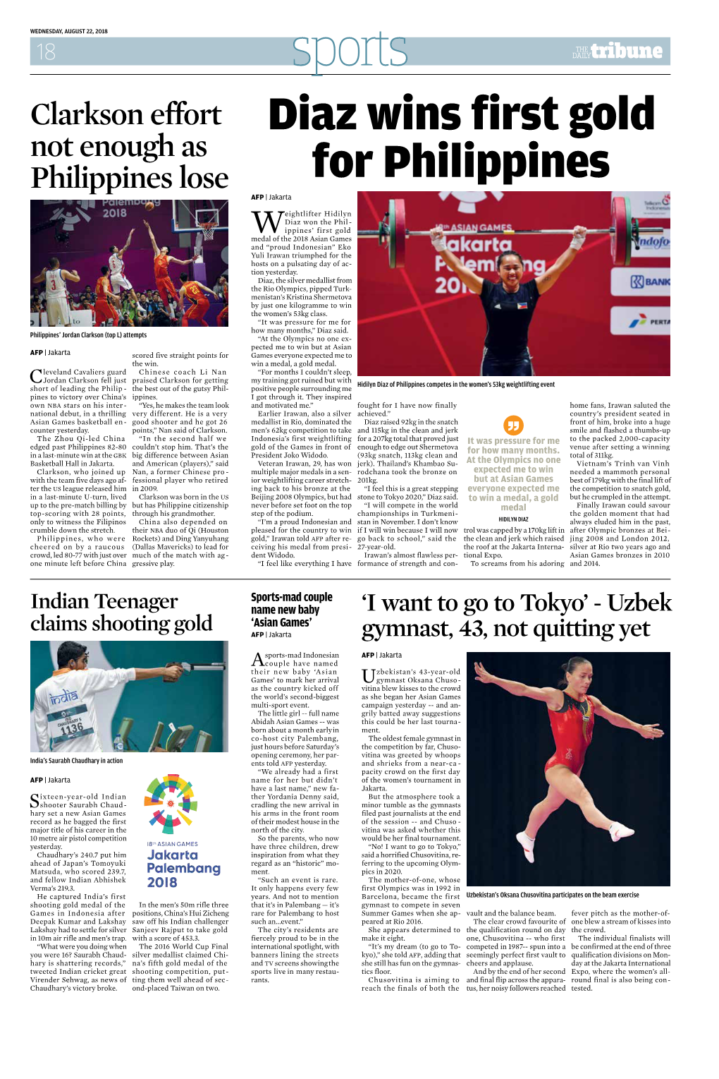 Asian Games and “Proud Indonesian” Eko Yuli Irawan Triumphed for the Hosts on a Pulsating Day of Ac- Tion Yesterday