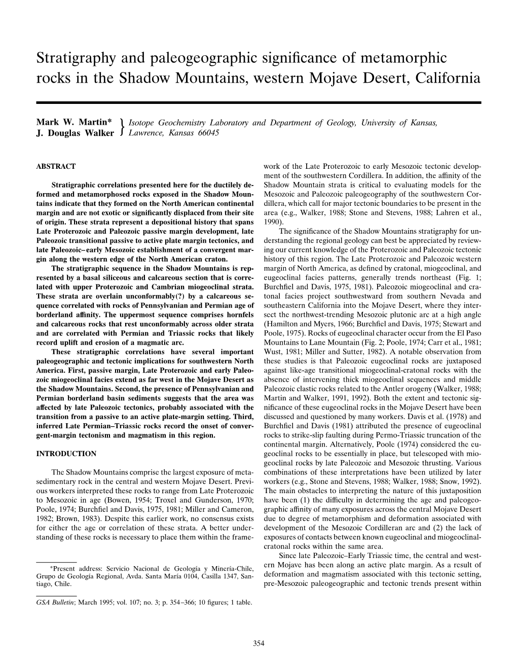 Stratigraphy and Paleogeographic Significance of Metamorphic Rocks in the Shadow Mountains, Western Mojave Desert, California