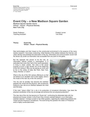 Event City – a New Madison Square Garden Madison Square Garden Arena Virtual – Visual – Physical Density New York City