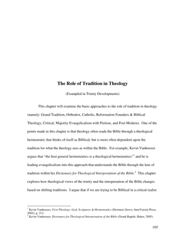 The Role of Tradition in Theology