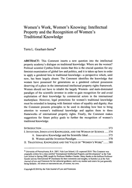 Intellectual Property and the Recognition of Women's Traditional Knowledge