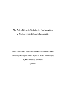The Role of Genetic Variation in Predisposition to Alcohol-Related Chronic Pancreatitis