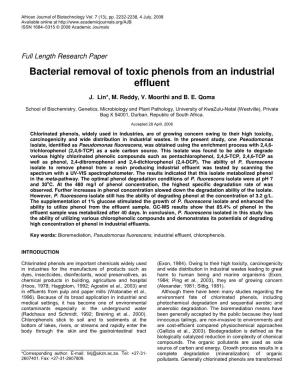 Bacterial Removal of Toxic Phenols from an Industrial Effluent